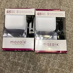 Appetizer Set Mozaik mini tasting 24 plastic plates 24 forks lot of 2 96 Piece
